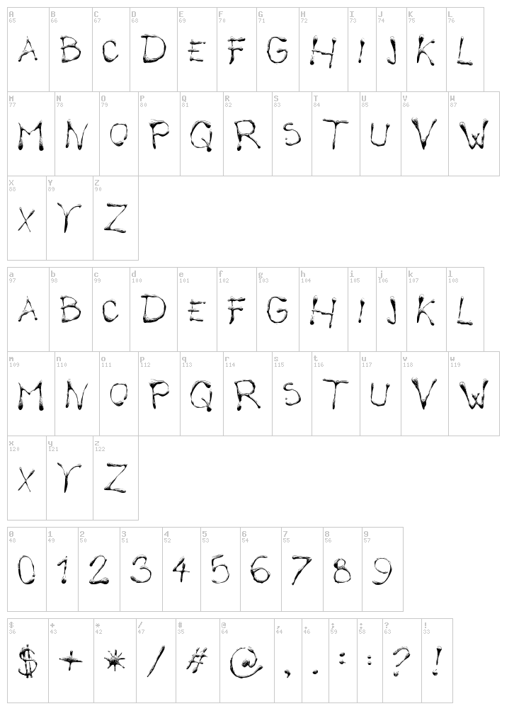 Calliope Fun font map